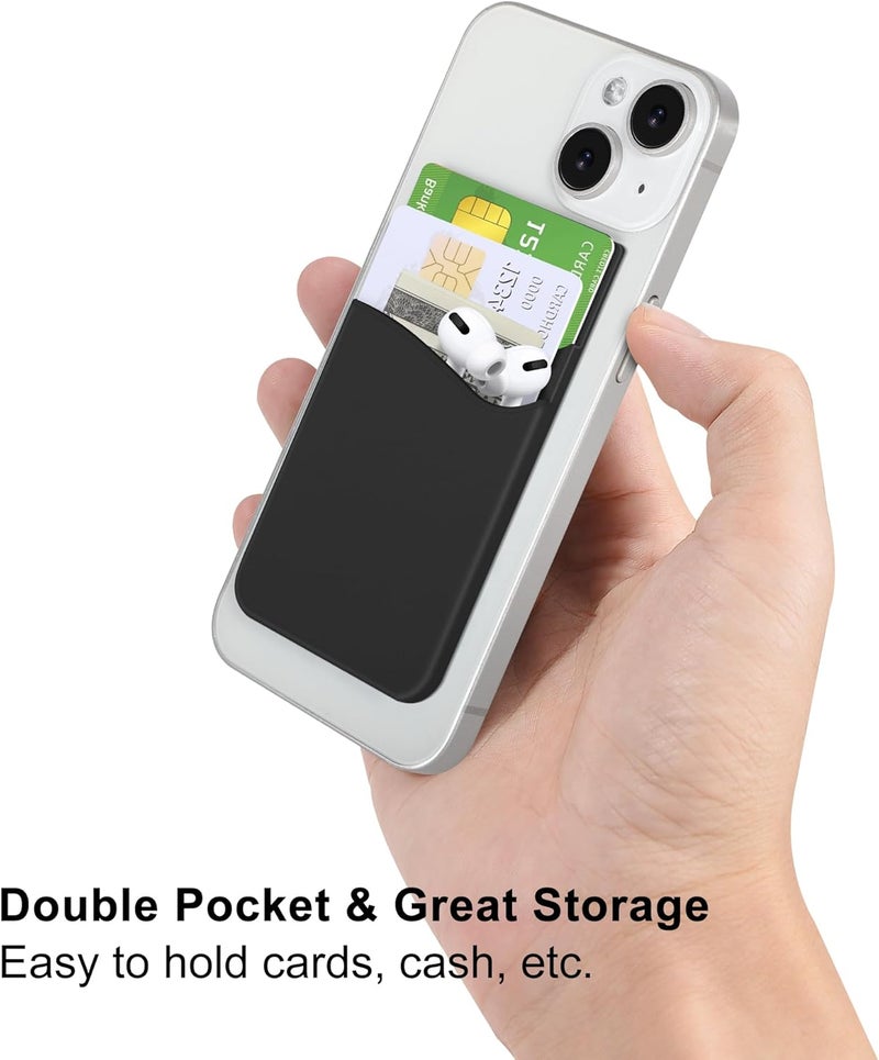 Senose Card Holder for Phone Case, Dual Pocket Silicone Phone Wallet Stick On Compatible for iPhone, Samsung and Most of Cell Phones (Navy Blue, Black) - Image 3